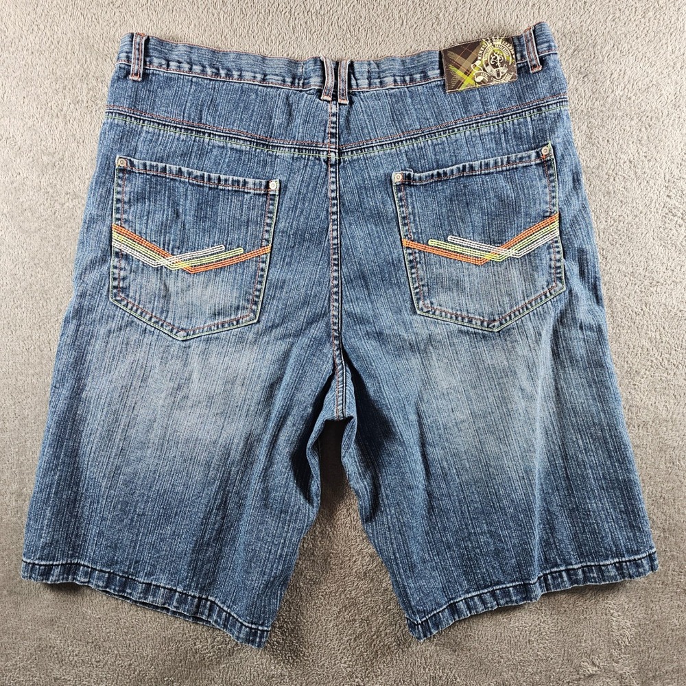 Southpole Mens Baggy Denim Shorts Blue Embroidered Size 46 Y2K Streetwear‎